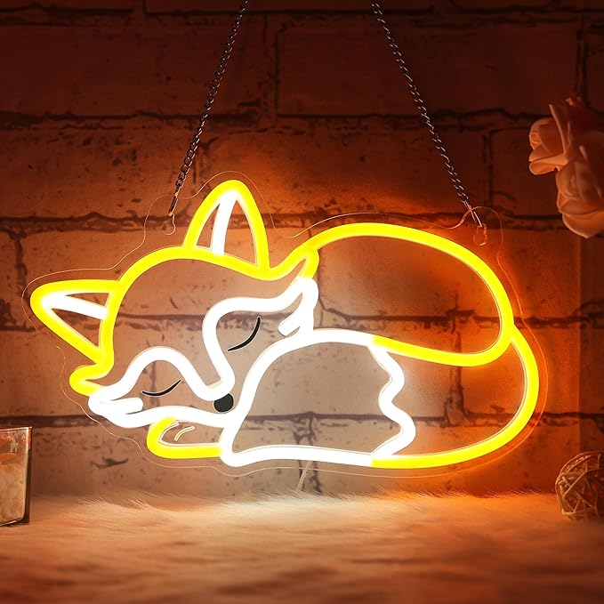 YuanDian Fox Neon Sign, Animal Neon Lights for Bedroom Living Room Wall Decor, Birthday Party Gifts for Kids Adults People Who Like Foxes