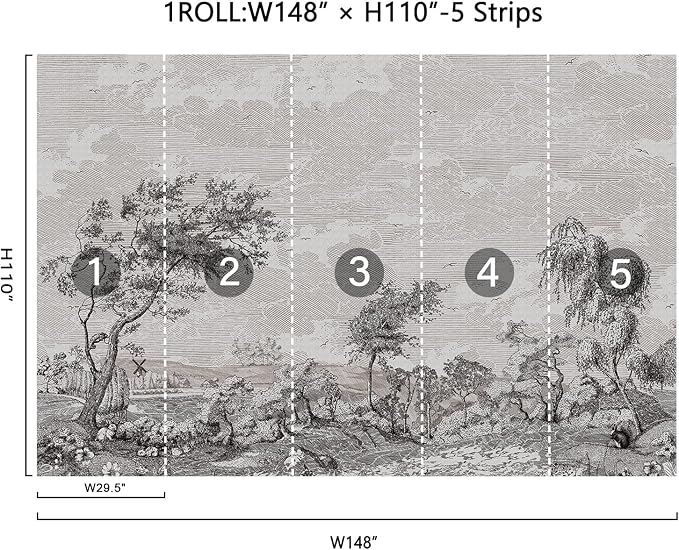 Zeeko Vintage Forest Nature Wall Mural Peel and Stick (148" W x 110" H) Gray Trees Woodland Mural Wallpaper Self-Adhesive Wallpaper for Bedroom Living Room Canvas Wall Paintings