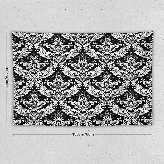 ZhiRain Damask Floral Tapestry Wall Hanging Gothic Vintage Retro Antique Baroque Classic Floral Pattern Tapestries Home Decor for Living Room Bedroom Farmhouse Apartment Dorm 40"x60"