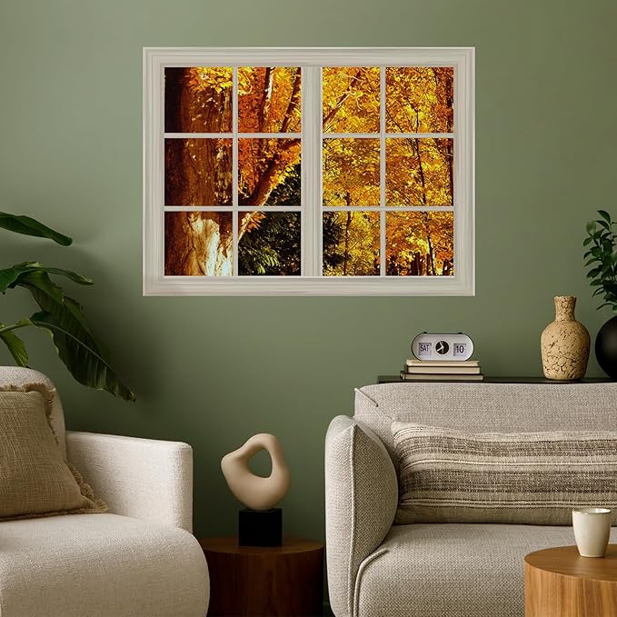Yellow Tree Leaves in Autumn Window View Mural Wall Sticker - 24"x32"