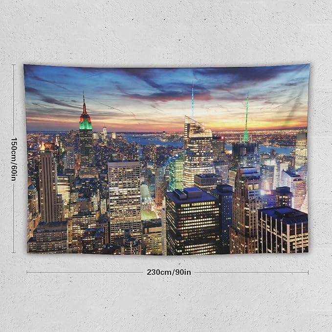 ZhiRain New York Tapestry Wall Hanging NYC Urban Skyscrapers Skyline Sunset Streets USA Architecture Tapestries Home Decor for Living Room Bedroom Apartment Farmhouse Dorm 60"x90"