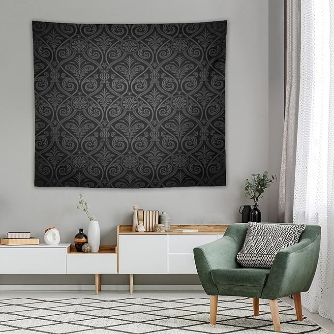 ZhiRain Damask Tapestry Wall Hanging Antique Baroque Pattern with Mild Ombre Shade Gothic Victorian Style Tapestries Home Decor for Living Room Bedroom Farmhouse Apartment Dorm 50"x60"