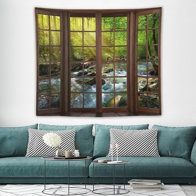 ZhiRain Spring Forest Nature Landscape Tapestry Wall Hanging Beautiful Stream River Rocks Mountain Forest Tapestries Home Decor for Living Room Bedroom Apartment Farmhouse Dorm 50"x60"