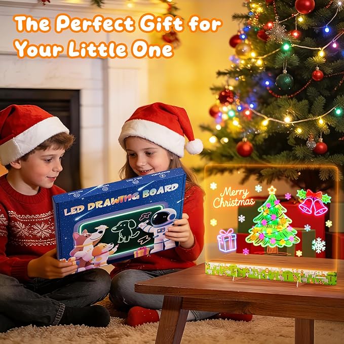 16" LumiBoard LED Drawing Board for Kids - 7 Colors & 10 Modes Rechargeable Acrylic LED Note Board with 7 Markers Cleaning Kit, Sketching & Birthday Gifts for Kids/Girls/Teens（Animals）