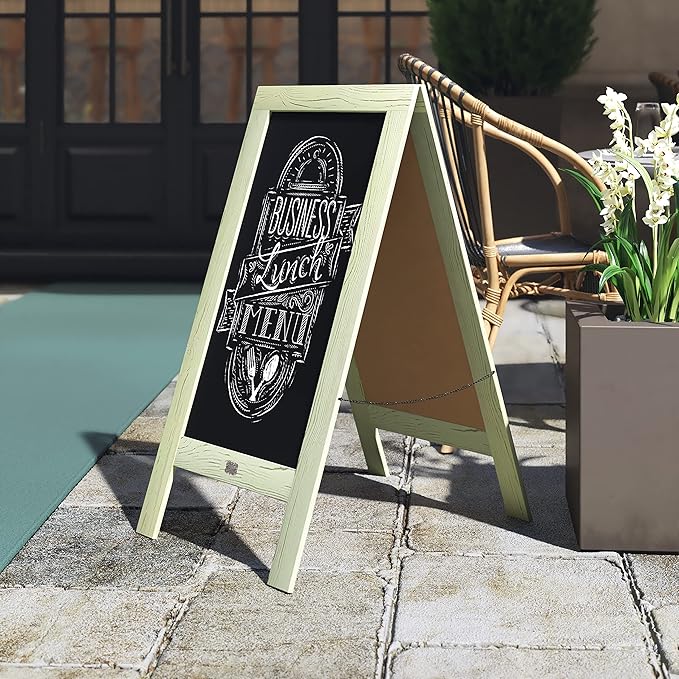 A Frame Chalkboard by HBCY Creations: 40x20 Solid Wood A-Frame Sign Cottage Green Double-Sided Magnetic Board, Chalkboard Menu Board, for Restaurants, Cafés, Weddings - Heavy Duty Hinges