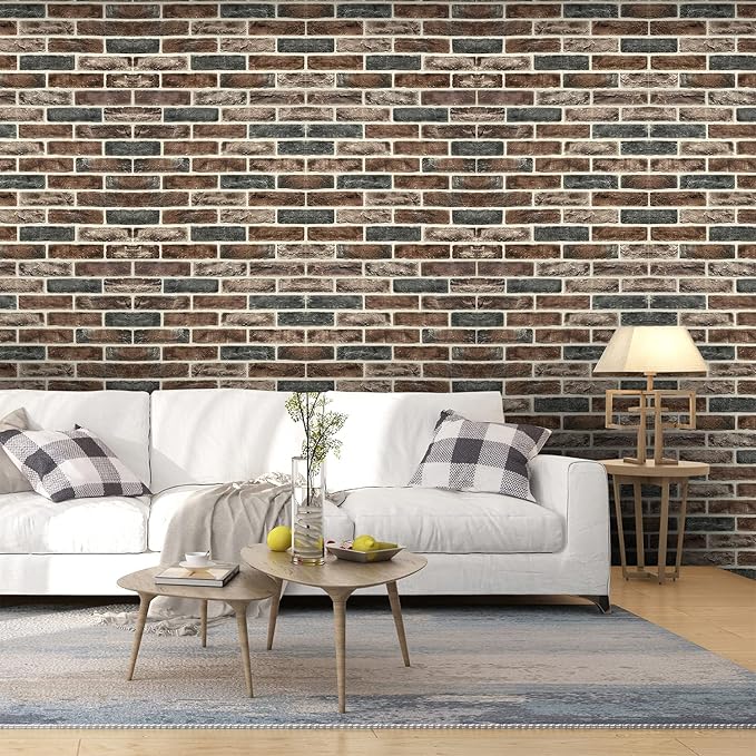 10-Pack 52 Sq.Ft 3D Wall Panels Peel and Stick 3D Faux Brick Wallpaper Peel and Stick Brown Faux Stone Wall Panel Foam Brick Self-Adhesive 3D Wallpaper