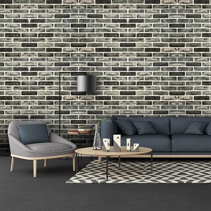 10-Pack 52 Sq.Ft 3D Wall Panels Peel and Stick 3D Faux Brick Wallpaper Peel and Stick Grey Faux Stone Wall Panel Foam Brick Self-Adhesive 3D Wallpaper