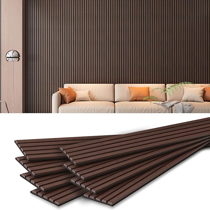 Wood Slat Panels for Wall 8-Piece 94.5" x 7.9" Soundproof Wood Slat Wall Panel for Interior Wall Decor Noise Cancelling, Acoustic Wall Panels, Sound Absorbing Panel, Walnut