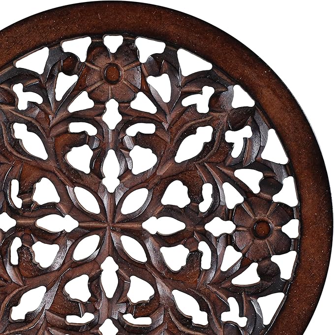 Woodify Hand-Carved Wooden Wall Décor – Set of 2, 12" x 12" Decorative Wood Panels, Floral Design, Natural Burnt Finish, Wall Art for Living Room & Home Décor