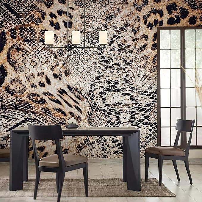 Zeeko Cheetah Print Peel and Stick Wallpaper 144" W x 100" H Removable Renter-Friendly Leopard Snake Wall Mural for Office Bedroom Bathroom, Modern Home Decor