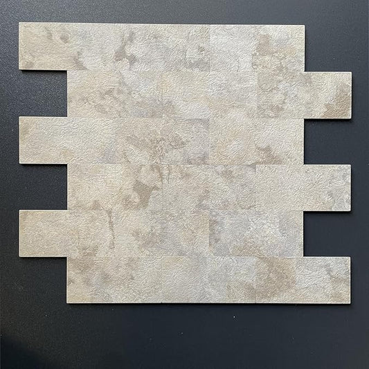 10-Pack Peel and Stick Tile Backsplash 12"X12" PVC Wall Tiles, Stick on Backsplash for Kitchen, Bathroom Tile, Fireplace Décor, Laundry Table, Stair Decals in Ecru Stone