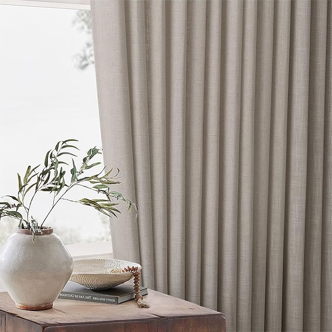 102 Inch Long Curtains Pinch Pleat Linen Curtains for Living Room Bedroom 2 Panels Tan Brown Burlywood Taupe Light Filtering Privacy 102 Inch Pleated Drapes Hooks Rings Back Tab for Sliding Door