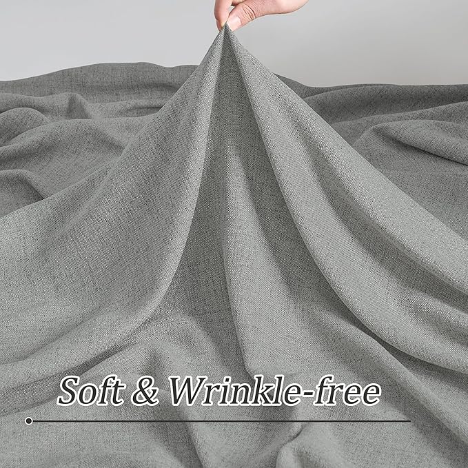 2 Panels Set Extra Long 144 Inch Curtains - Pinch Pleated with hooks Textured Linen Blend Semi Sheer Light Filtering Drapes for Large Windows Living Room Dining Office, Grey, 42" Wide by 144" Long