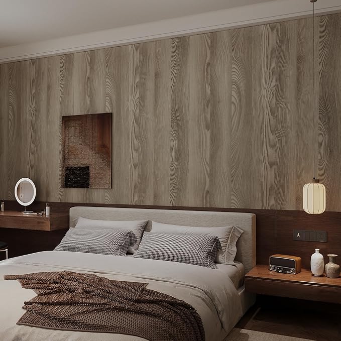 48x197 inch Oak Wood Grain Contact Paper Peel and Stick Walnut Texture Wallpaper Waterproof Thick Wooden Look Wallpaper Removable Self-Adhesive Wood Vinyl Wrap Roll for Kitchen Countertop Cabinet