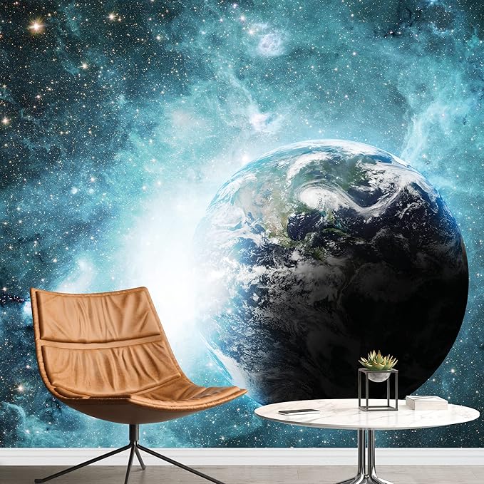 wall26 -Earth Surrounded by Shades of Blue Galaxies - Wall Mural, Removable Sticker, Home Decor - 100x144 inches