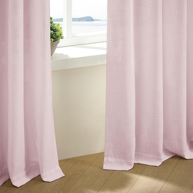 80 Inch Pink Pinch Pleated Semi Sheer Curtains for Girls Bedroom Living Room Pleat Memory Shape Trained Light Filtering Linen 80 Inch Curtains Drape Window Panels Baby Pink Blush Nursery