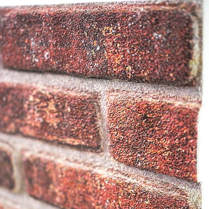 3D Faux Brick Wall Panels – Lightweight Styrofoam Cladding for Interior & Exterior Use | DIY Decorative Panels | 9 Pack (40"x20") | Ideal for Living Room, Kitchen, Outdoor Walls Vermilion