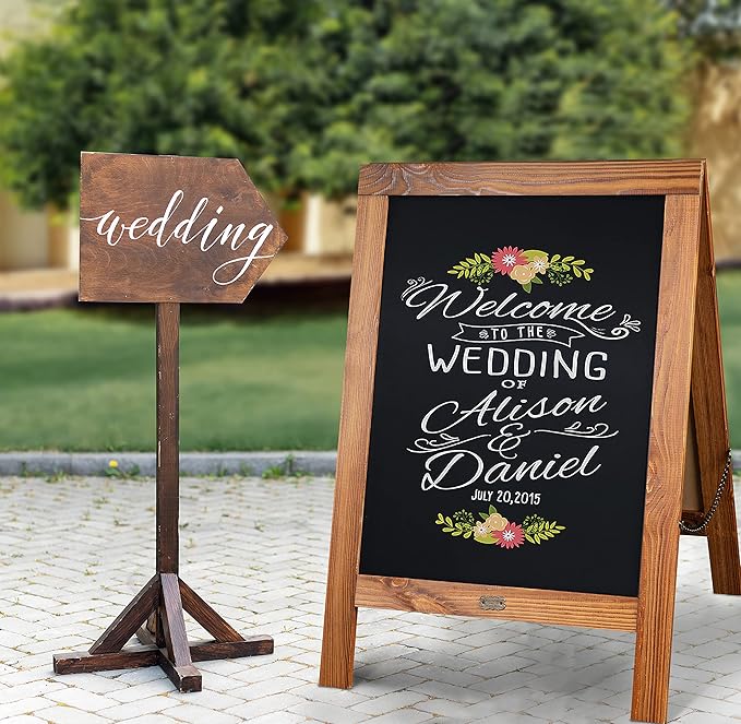 A Frame Chalkboard by HBCY Creations: 20x30 Solid Wood A-Frame Sign Rustic Brown Double-Sided Magnetic Board,Chalkboard Menu Board, for Restaurants, Cafés, Weddings - Heavy Duty Hinges