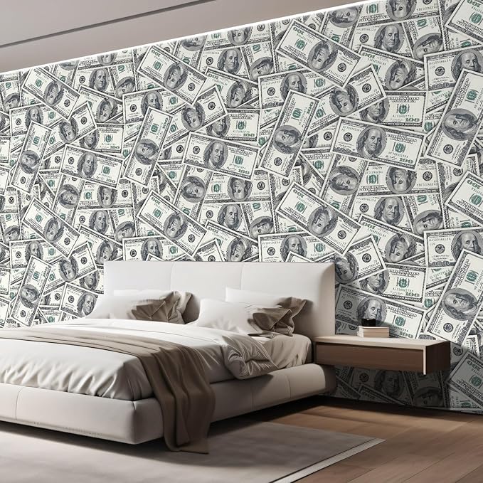 wall26-100 Dollar Bills Collage Background - Large Money Wall Mural, Removable Peel and Stick Wallpaper, Home Decor - 66x96 inches