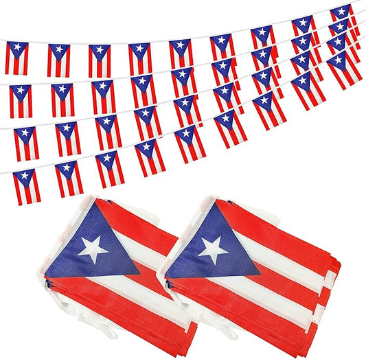 100 Feet Puerto Rico Banner Flag String, Puerto Rico Mini Flag Small Banner, for Party, Shops and Bars Decorations, Outdoor Decorations, 76 Flags