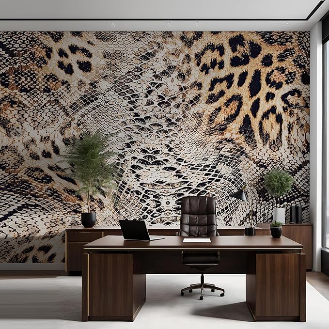 Zeeko Cheetah Print Peel and Stick Wallpaper 144" W x 100" H Removable Renter-Friendly Leopard Snake Wall Mural for Office Bedroom Bathroom, Modern Home Decor