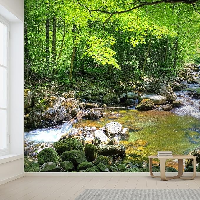 wall26 Fall Forest Stream Smolny in Russian Primorye Reserve Removable Wall Mural Self-Adhesive Large Wallpaper - 66x96 inches