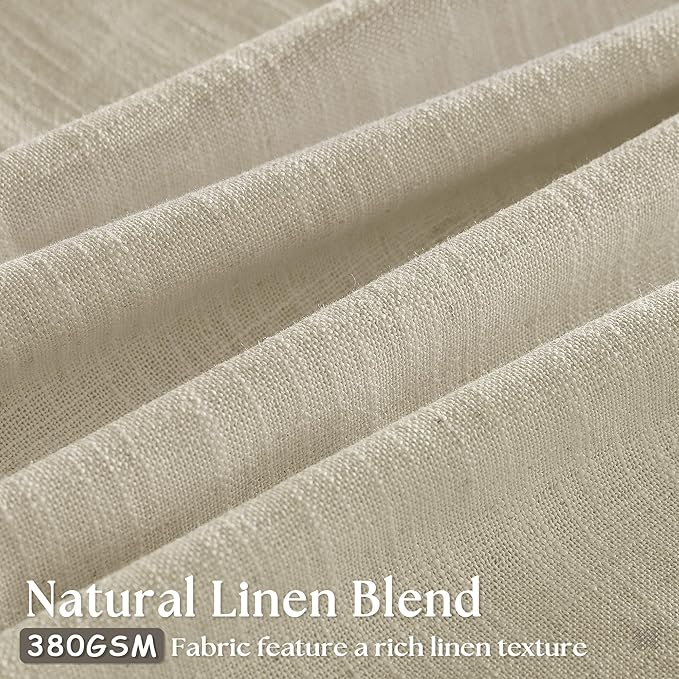 90 Inch Linen Pinch Pleated Curtains 2 Panels for Living Room Bedroom Memory Training Shaped Semi Sheer Beige Light Tan Pinch Pleat Drapes with Hooks Rings Light Filtering Window Curtain 40x90