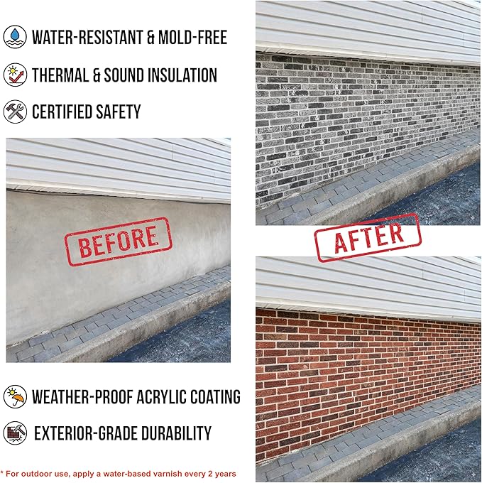 3D Faux Brick Wall Panels – Lightweight Styrofoam Cladding for Interior & Exterior Use | DIY Decorative Panels | 9 Pack (40"x20") | Ideal for Living Room, Kitchen, Outdoor Walls Earthcore