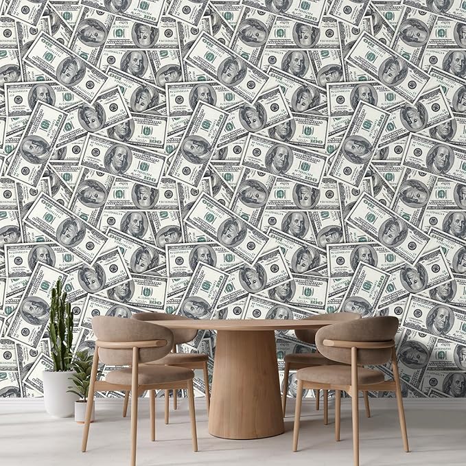 wall26-100 Dollar Bills Collage Background - Large Money Wall Mural, Removable Peel and Stick Wallpaper, Home Decor - 66x96 inches