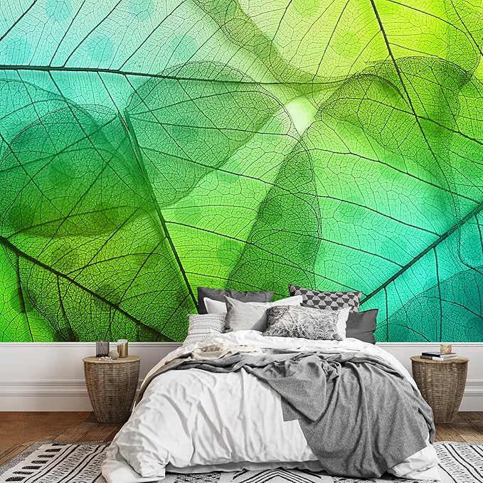 wall26 - Macro Leaves Background Texture Over Spotted Background. - Removable Wall Mural | Self-Adhesive Large Wallpaper - 66x96 inches