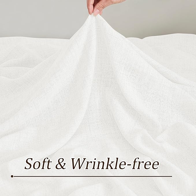 White Pinch Pleated Sheer Curtains 108 Inches Long, Textured Window Treatments Curtain for Bedroom/Living Room 42x108 Inch 2 Panels Back Tab Rod Pocket