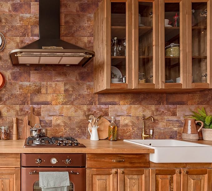 Yipscazo Peel and Stick backsplash 3 x 6 Inches 3D PVC Composite Wall Tile Stick on Backsplash Tile for Kitchen Bathroom, Laundry Room, Fireplace(Copper, 2 Pieces)