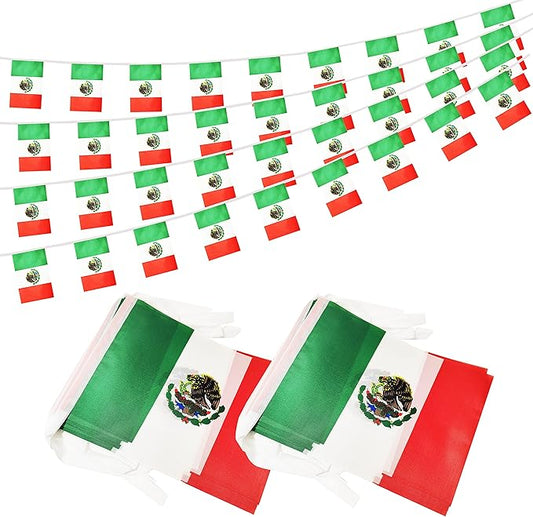 100 Feet Mexico Mexican Banner Flag String, Mexico Mini Flag Small Banner, for Party, Shops and Bars Decorations, Outdoor Decorations, 76 Flags