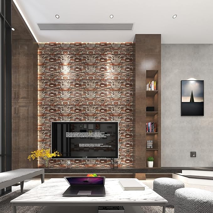 Yutianli 7mm Thick Anti-Collision self Adhesive 3D Wall Panels Peel and Stick,10-Pack 57 Sq.Ft Antique Foam Wall Panel Faux Brick Wall Panels Faux Stone Wall Panels for Bedroom (10, Style D)