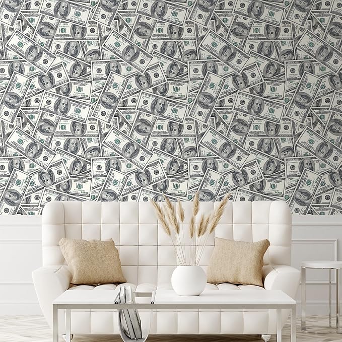 wall26-100 Dollar Bills Collage Background Large Money Wall Mural, Removable Peel and Stick Wallpaper, Home Decor - 48x72 inches