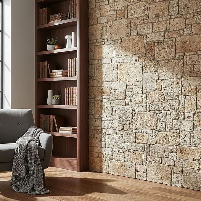 3D Faux Brick Wall Panels (2-Pack) - Easy DIY Install with Adhesive - Lightweight Styrofoam Stone Cladding for Interior & Exterior Travertine - 40"x20"
