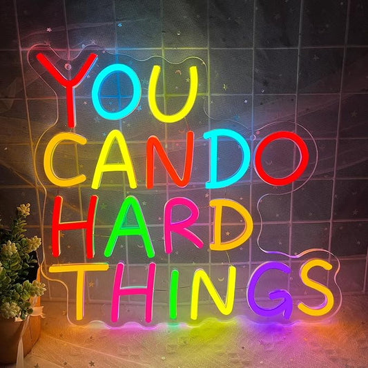You Can Do Hard Things Neon Sign,Motivational LED Signs for Wall Decor,USB Powered Dimmable Neon Light for Classroom Office Library Kids Wall Art Bedroom Game Room Birthday Party Backdrop Decoration