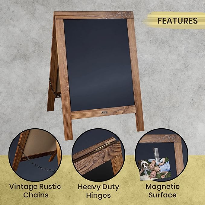 A Frame Chalkboard by HBCY Creations: 20x30 Solid Wood A-Frame Sign Rustic Brown Double-Sided Magnetic Board,Chalkboard Menu Board, for Restaurants, Cafés, Weddings - Heavy Duty Hinges