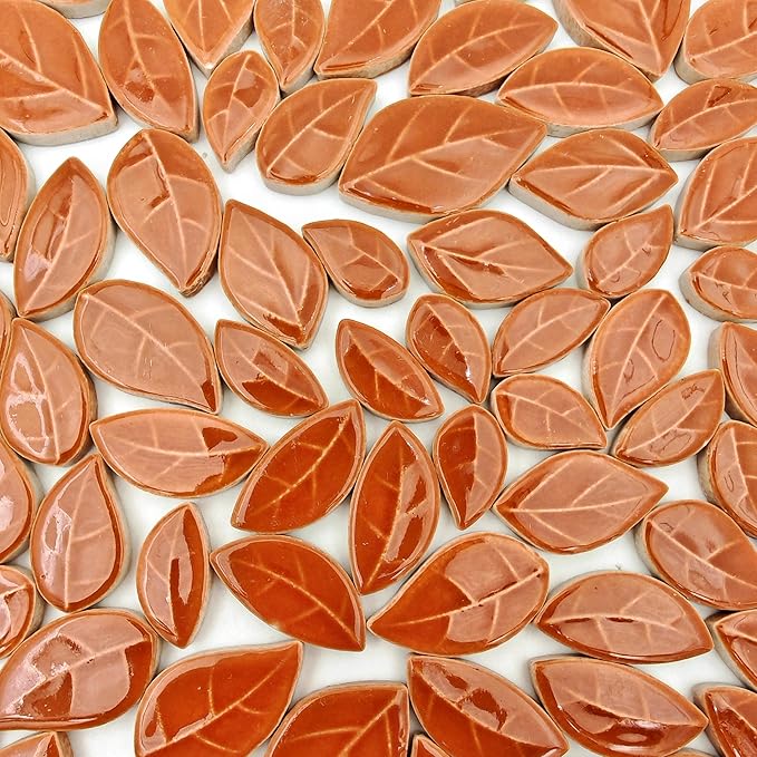 500g/1.1lb Leaf-Shaped Ceramic Mosaic Tiles,Ceramic Mosaic Pieces for Crafts,Mosaic Tiles for Home Decoration or DIY Crafts,Mosaic Making Supplies. (Caramel Color)