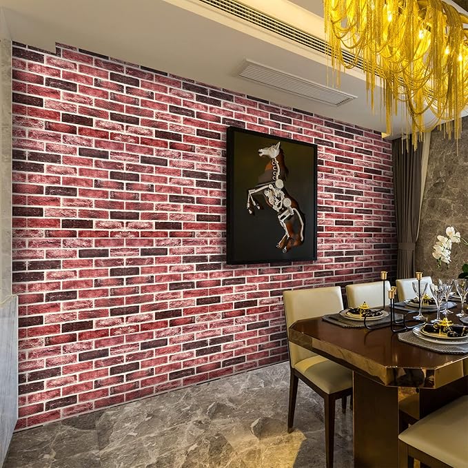 10-Pack 52 Sq.Ft 3D Wall Panels Peel and Stick 3D Faux Brick Wallpaper Peel and Stick Pink Brown Faux Stone Wall Panel Foam Brick Self-Adhesive 3D Wallpaper