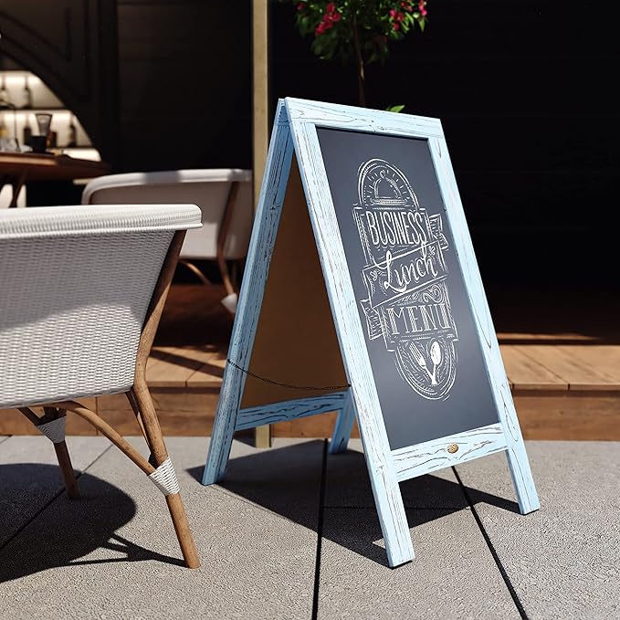 A Frame Chalkboard by HBCY Creations: 40x20 Solid Wood A-Frame Sign Robin Blue Double-Sided Magnetic Board, Chalkboard Menu Board, for Restaurants, Cafés, Weddings - Heavy Duty Hinges