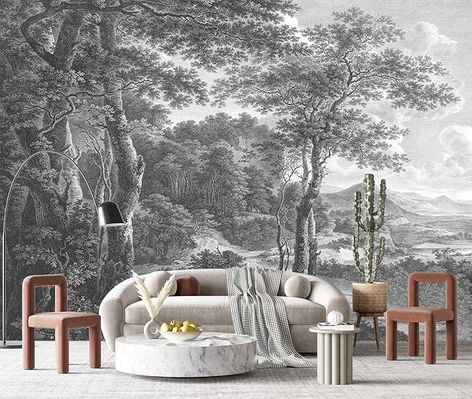 YQWDMX - Vintage Forest Peel and Stick Wallpaper Grey Jungle Mural for Bedroom ZY01 S