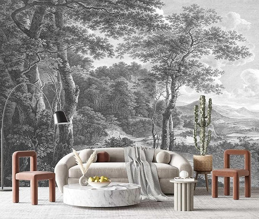YQWDMX - Vintage Forest Peel and Stick Wallpaper Grey Jungle Mural for Bedroom ZY01 L