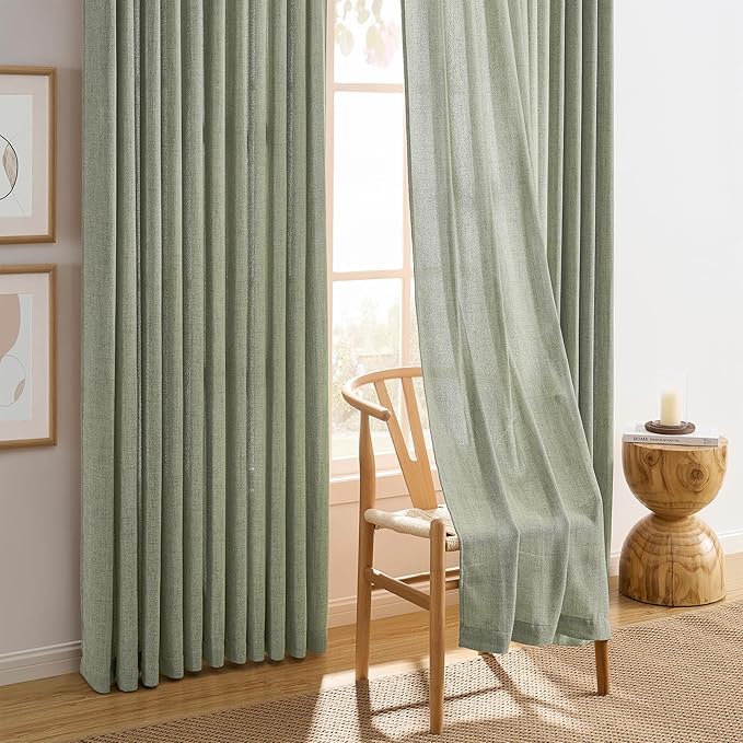102 Inch Long Curtains Pinch Pleat, Back Tab Sheer Pleated Curtains for Bedroom Dining Room,102 Length 2 Panel Set,Sage Green Color 42 Inches Wide
