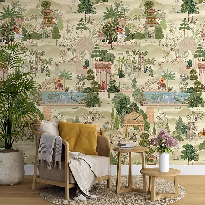 Zeeko Exotic Tropical Green Wall Mural Peel and Stick 148" W x 98" H Botanical Indian Garden Canvas Waterproof Self-Adhesive Removable Wallpaper for Nursery Bedroom Large Art Wall Decor