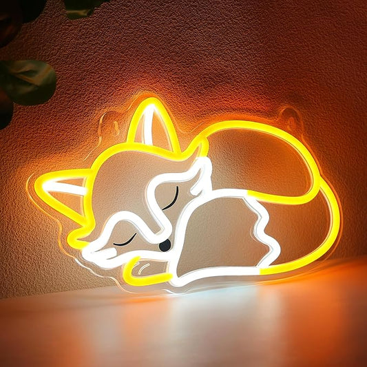 YuanDian Fox Neon Sign, Animal Neon Lights for Bedroom Living Room Wall Decor, Birthday Party Gifts for Kids Adults People Who Like Foxes
