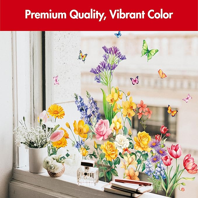 113 PCS Flower Wall Decals, Self-Adhesive Vinyl Wall Stickers, Wildflower, Butterfly & Dragonfly Stickers, Colorful Design Safe for Wall, Window, Door, Room Decor