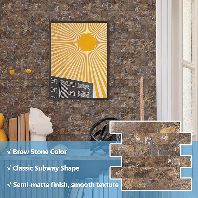 1-Pack Peel and Stick Tile Backsplash 12"X12" PVC Wall Tiles, Stick on Backsplash for Kitchen, Bathroom Tile, Fireplace Décor, Laundry Table, Stair Decals in Rustic