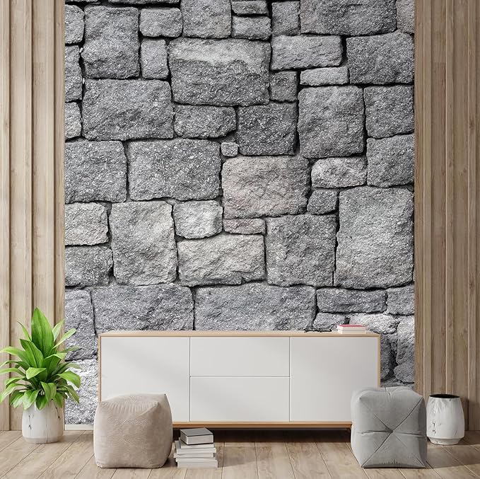 wall26 - Old Gray Stone Wall, Seamless Background Photo Texture - Removable Wall Mural Self-Adhesive Large Wallpaper - 96x96 inches