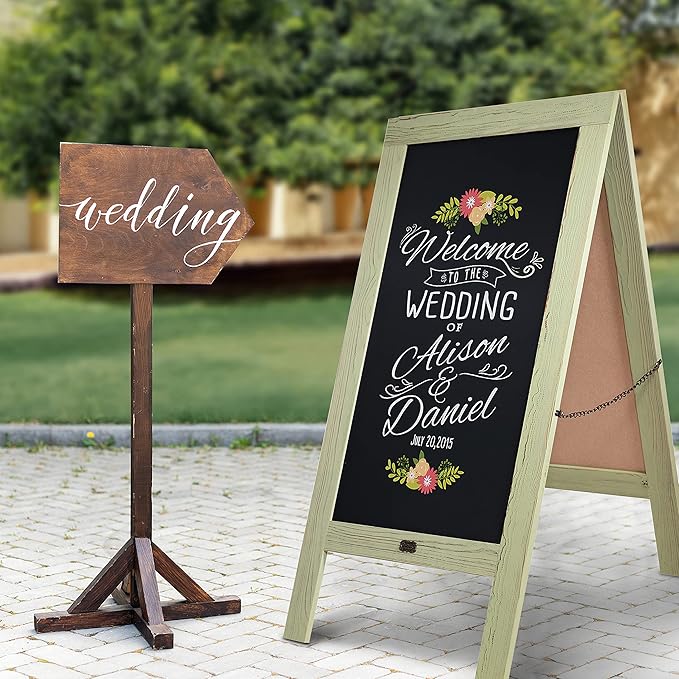 A Frame Chalkboard by HBCY Creations: 40x20 Solid Wood A-Frame Sign Cottage Green Double-Sided Magnetic Board, Chalkboard Menu Board, for Restaurants, Cafés, Weddings - Heavy Duty Hinges